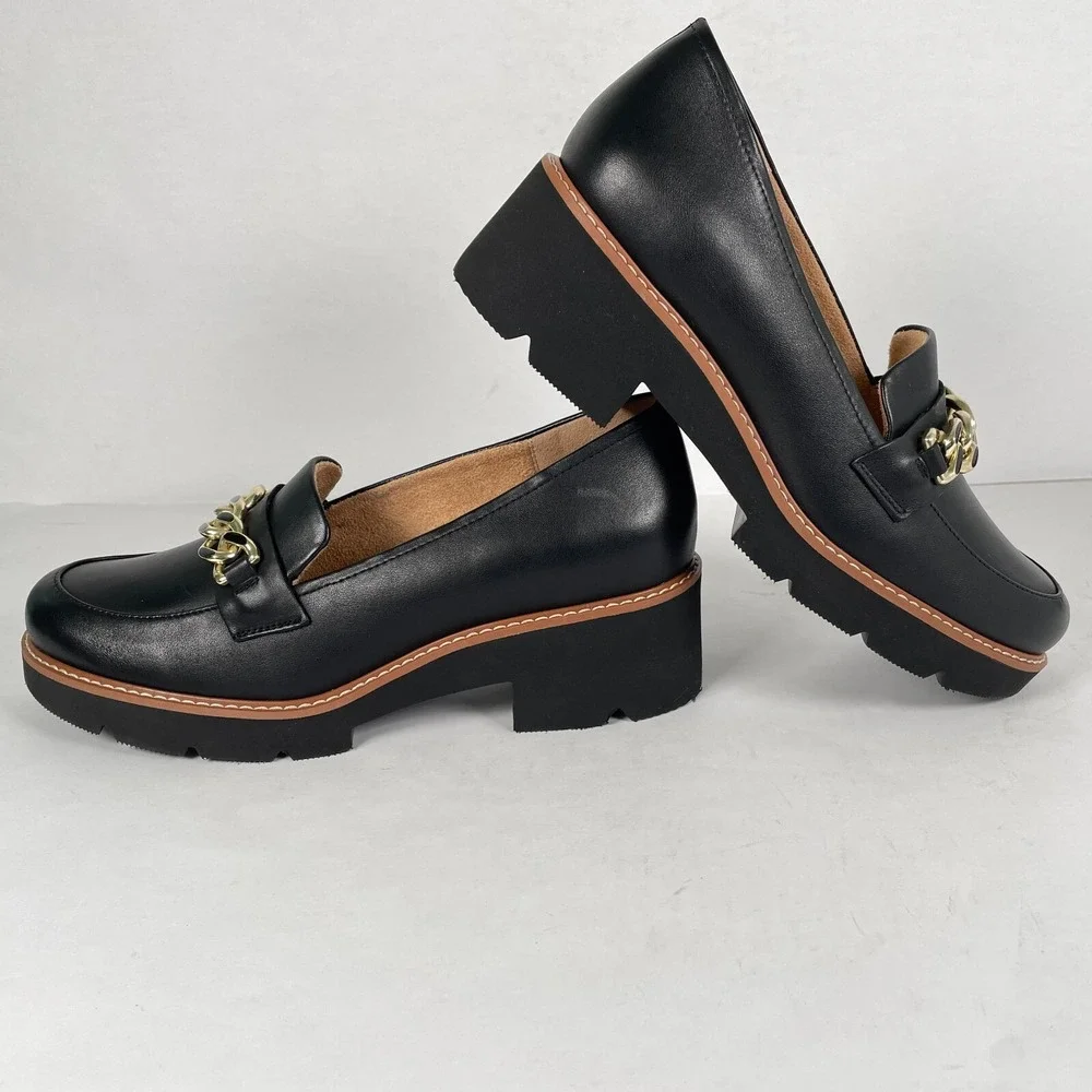 Naturalizer Desi Loafers Womens Size 9 M Black Leather Lug Sole Platform Shoes